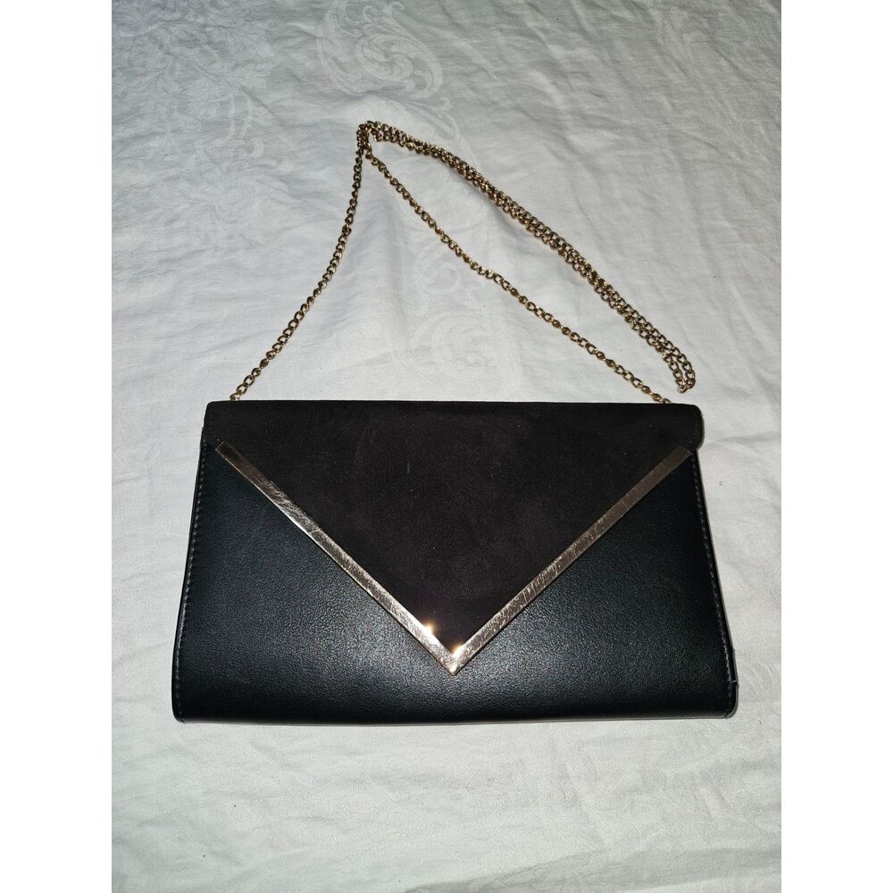 ALDO Black Suede Leather and Gold Envelope Crossbody Clutch Large